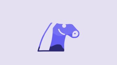Blue Horse icon isolated on purple background. Animal symbol. 4K Video motion graphic animation.