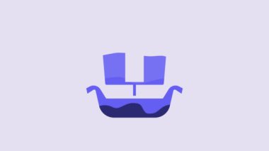 Blue Ancient viking scandinavian drakkar icon isolated on purple background. Viking transport ship. 4K Video motion graphic animation.