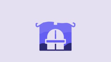 Blue Farm house icon isolated on purple background. 4K Video motion graphic animation.