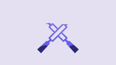 Blue Oars or paddles boat icon isolated on purple background. 4K Video motion graphic animation.