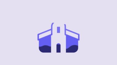 Blue Church building icon isolated on purple background. Christian Church. Religion of church. 4K Video motion graphic animation.