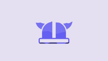 Blue Viking in horned helmet icon isolated on purple background. 4K Video motion graphic animation.