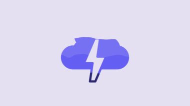 Blue Storm icon isolated on purple background. Cloud and lightning sign. Weather icon of storm. 4K Video motion graphic animation.