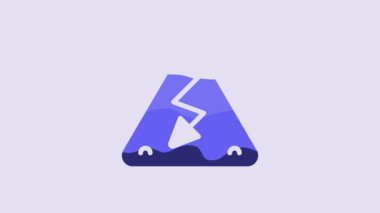Blue High voltage sign icon isolated on purple background. Danger symbol. Arrow in triangle. Warning icon. 4K Video motion graphic animation.