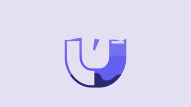 Blue Magnet icon isolated on purple background. Horseshoe magnet, magnetism, magnetize, attraction. 4K Video motion graphic animation.