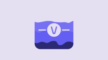 Blue Voltmeter electronic component icon isolated on purple background. Electricity physics scheme for education. 4K Video motion graphic animation.