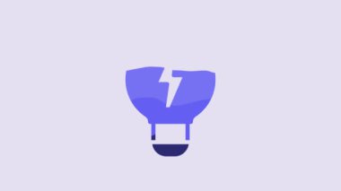 Blue Creative lamp light idea icon isolated on purple background. Concept ideas inspiration, invention, effective thinking, knowledge and education. 4K Video motion graphic animation.