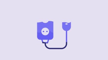 Blue Electric extension cord icon isolated on purple background. Power plug socket. 4K Video motion graphic animation.