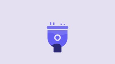 Blue Electric plug icon isolated on purple background. Concept of connection and disconnection of the electricity. 4K Video motion graphic animation.