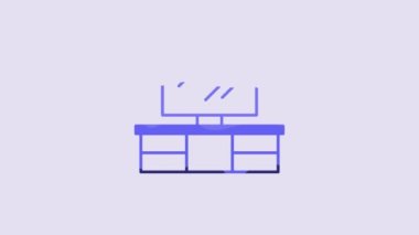 Blue TV table stand icon isolated on purple background. 4K Video motion graphic animation.