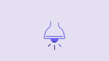 Blue Lamp hanging icon isolated on purple background. Ceiling lamp light bulb. 4K Video motion graphic animation.