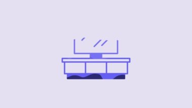 Blue TV table stand icon isolated on purple background. 4K Video motion graphic animation.