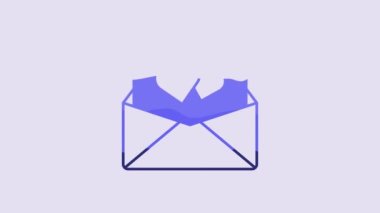Blue Envelope with Valentine heart icon isolated on purple background. Message love. Letter love and romance. 4K Video motion graphic animation.