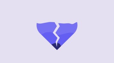 Blue Broken heart or divorce icon isolated on purple background. Love symbol. Happy Valentines day. 4K Video motion graphic animation.
