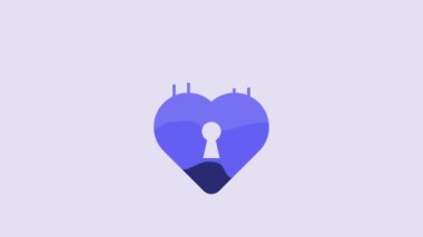 Blue Castle in the shape of a heart icon isolated on purple background. Locked Heart. Love symbol and keyhole sign. Happy Valentines day. 4K Video motion graphic animation.