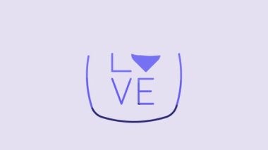 Blue Love text icon isolated on purple background. Valentines day greeting card template. 4K Video motion graphic animation.