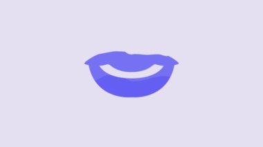 Blue Smiling lips icon isolated on purple background. Smile symbol. 4K Video motion graphic animation.