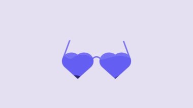 Blue Heart shaped love glasses icon isolated on purple background. Suitable for Valentine day card design. 4K Video motion graphic animation.