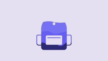 Blue School backpack icon isolated on purple background. 4K Video motion graphic animation.