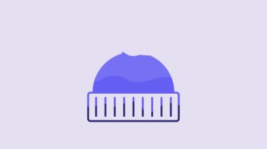 Blue Beanie hat icon isolated on purple background. 4K Video motion graphic animation.