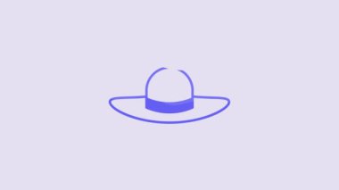 Blue Elegant women hat icon isolated on purple background. 4K Video motion graphic animation.