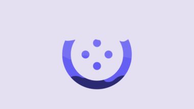 Blue Sewing button for clothes icon isolated on purple background. Clothing button. 4K Video motion graphic animation.