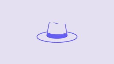 Blue Man hat with ribbon icon isolated on purple background. 4K Video motion graphic animation.