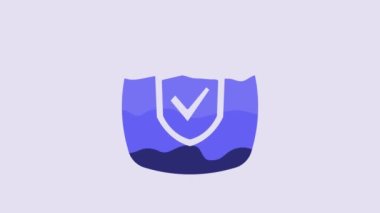 Blue Shield icon isolated on purple background. Insurance concept. Guard sign. Security, safety, protection, privacy concept. 4K Video motion graphic animation.