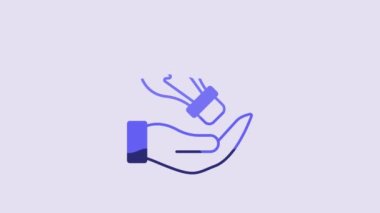 Blue Light bulb in hand with concept of idea icon isolated on purple background. Energy and idea symbol. Inspiration concept. 4K Video motion graphic animation.