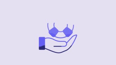 Blue Lifebuoy in hand icon isolated on purple background. Lifebelt symbol. 4K Video motion graphic animation.