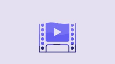 Blue Camera vintage film roll cartridge icon isolated on purple background. 35mm film canister. Filmstrip photographer equipment. 4K Video motion graphic animation.