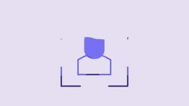 Blue Camera focus frame line icon isolated on purple background. 4K Video motion graphic animation.