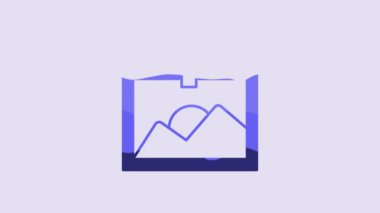 Blue Photo frame icon isolated on purple background. Vintage empty photos frame. 4K Video motion graphic animation.