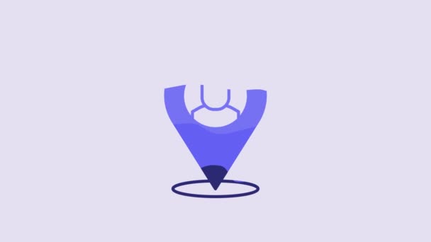 紫色の背景に隔離されたブルーワーカーの位置アイコン 4Kビデオモーショングラフィックアニメーション — ストック動画