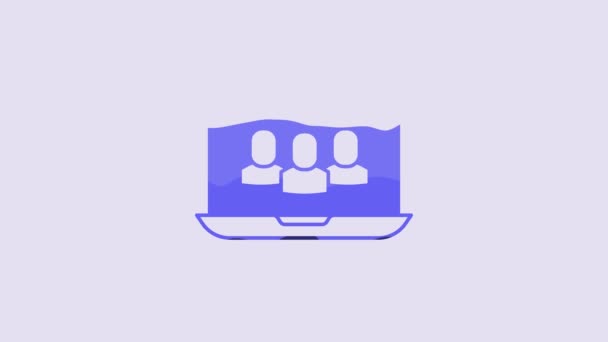 Blue Video Chat Conference Icon Isolated Purple Background Online Meeting — Vídeo de Stock