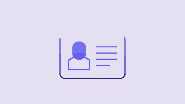 蓝色的Resume图标孤立在紫色的背景 Cv申请 搜寻专业人员 分析人员恢复 4K视频运动图形动画 — 图库视频影像