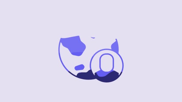 Blue Globe Und Menschen Ikone Isoliert Auf Violettem Hintergrund Weltwirtschaftssymbole — Stockvideo