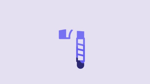 Blue Wooden Axe Icon Isolated Purple Background Lumberjack Axe Video — 图库视频影像