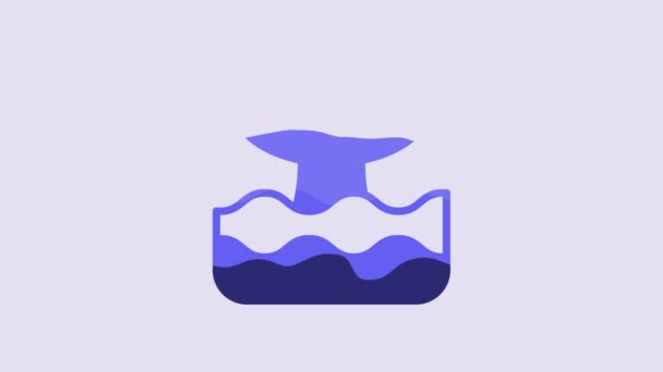 Blauwal Schwanz Ozeanwelle Symbol Isoliert Auf Violettem Hintergrund Video Motion — Stockvideo