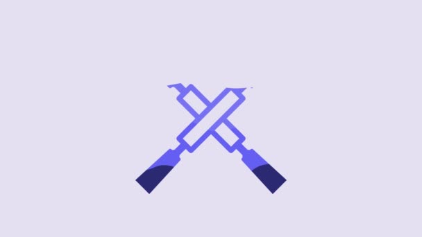 Blue Oars Paddles Boat Icon Isolated Purple Background Video Motion — Vídeos de Stock