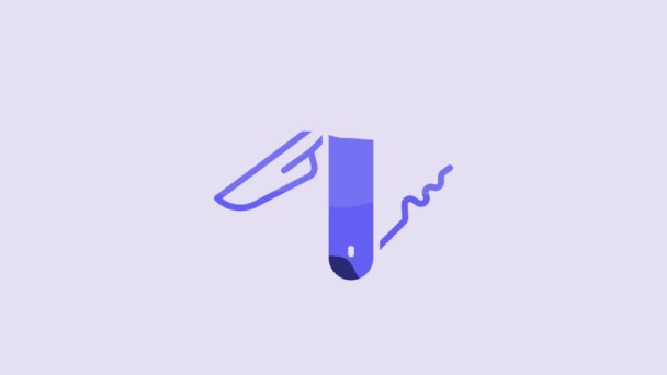 Blue Swiss Army Knife Icon Isolated Purple Background Multi Tool — Stockvideo