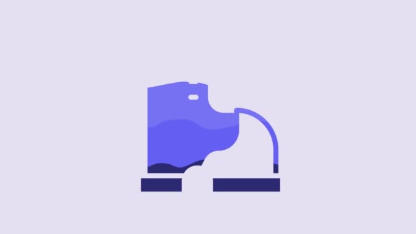 蓝色冬季暖靴图标隔离在紫色背景 防水橡胶靴 4K视频运动图形动画 — 图库视频影像
