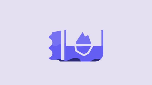 Blue Ticket Iceland Icon Isolated Purple Background Video Motion Graphic — Stock Video