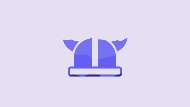 Blue Viking Horned Helmet Icon Isolated Purple Background Video Motion — Wideo stockowe