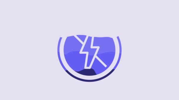 Blue Lightning Icon Isolated Purple Background Electricity Video Motion Graphic — Video Stock