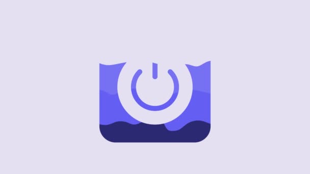 Icono Botón Encendido Azul Aislado Sobre Fondo Púrpura Firma Inicial — Vídeos de Stock