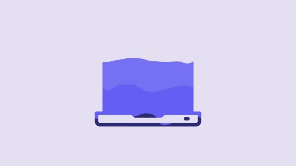 Blue Laptop Icon Isolated Purple Background Computer Notebook Empty Screen — Stok video