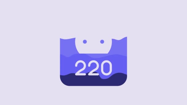 紫色の背景に分離された青の電気コンセントアイコン 電源ソケット ロゼットのシンボル 4Kビデオモーショングラフィックアニメーション — ストック動画