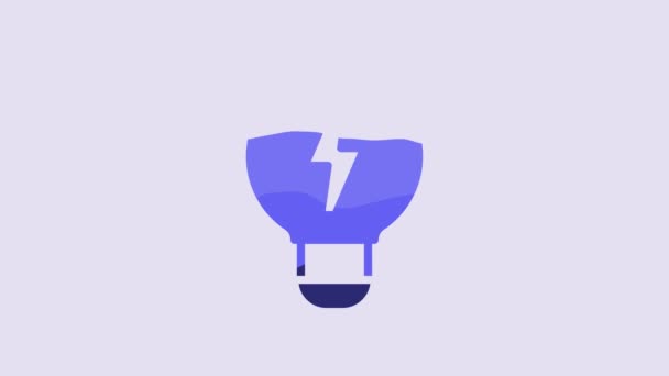 Niebieska Kreatywna Ikona Pomysłów Lampę Odizolowana Fioletowym Tle Koncepcja Idei — Wideo stockowe