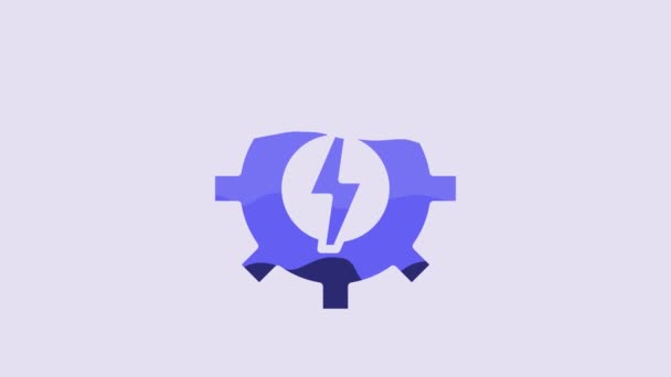Blue Gear Icône Foudre Isolé Sur Fond Violet Électricité Signe — Video